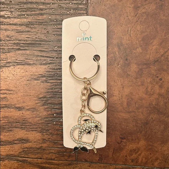 Gold Dolphin Rhinestone Bag Charm & Keychain | Trendy Y2K Accessory NEW - Picture 3 of 4